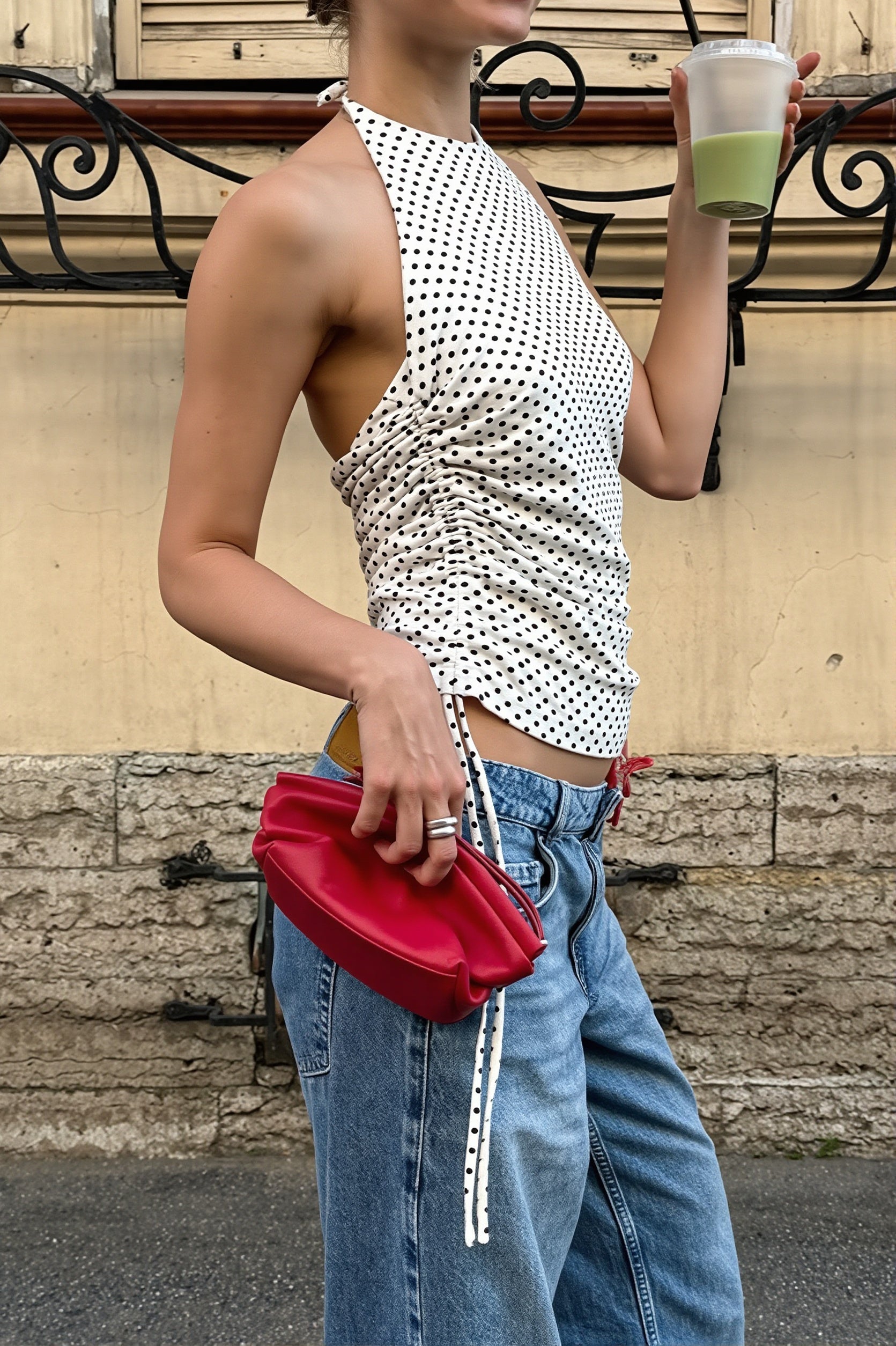 Chic Polka Dot Halter Backless Bodycon Elegant Layering Halter Top