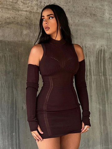 Sheer Bodycon Dress Reversible Halter Sexy Night Out Pencil Mini Dresses