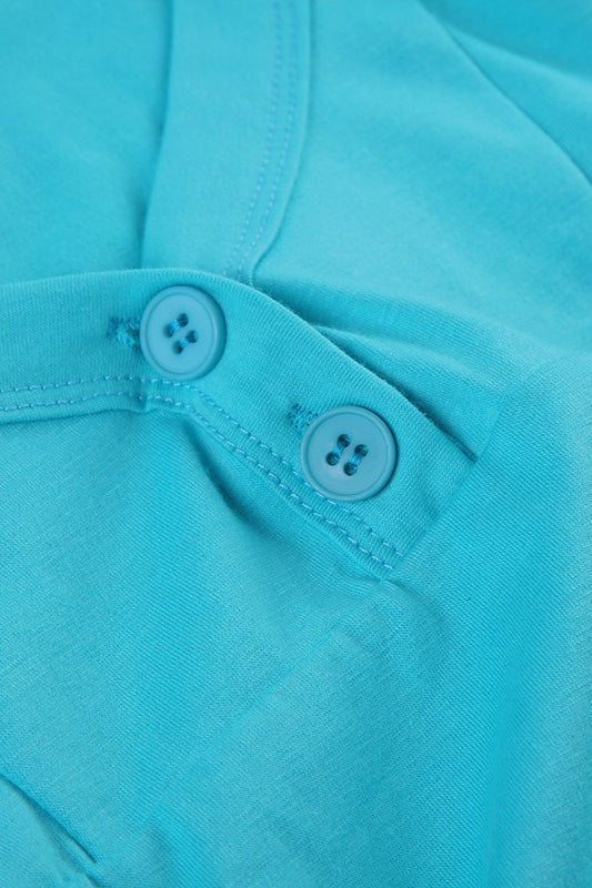 Buttoned Puff Sleeve U Neck Slim Blouse