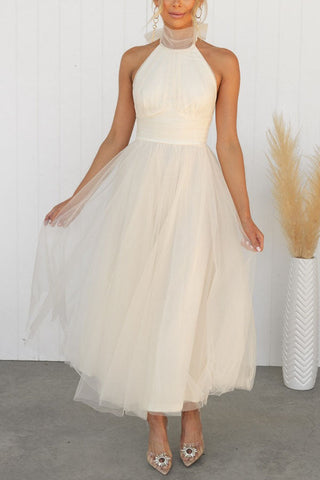 Vestido largo con cuello halter y detalle fruncido de tul Fairy Vibes 