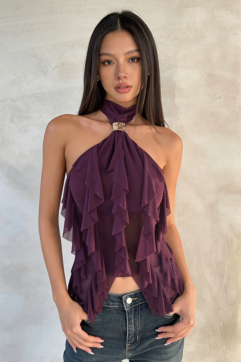 Solid Backless Halter Neck Sexy Sleeveless Halter Top