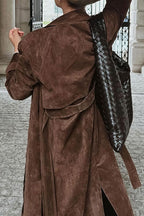 Double Breasted Tie Waist Long Elegant  Overcoat