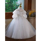 Vestido de lentejuelas blancas para niña, vestido de cumpleaños para niña pequeña, vestido de comunión para niña pequeña 