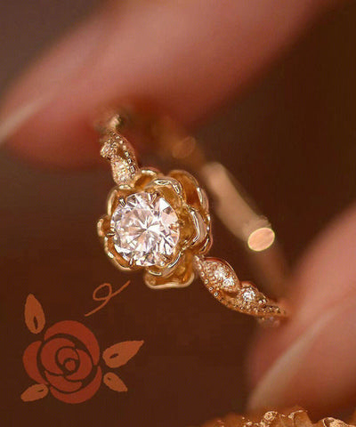 Nuevos anillos de aleación de oro con incrustaciones de circonita y gemas color rosa 