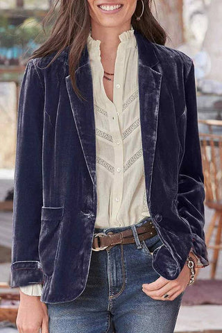 Blazer de terciopelo liso de manga larga con un botón 