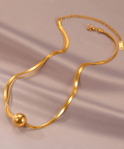 Collar con colgante de bola de acero inoxidable dorado para mujer 
