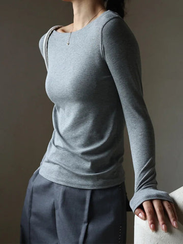 Autumn Women's T-Shirts Modal Layering Tops Solid Color Sexy Slash Neck Slim Classic Elegant Korea Winter Female Blouse