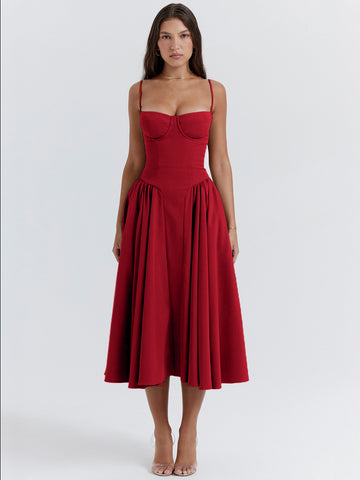 Vestido de corsé con tirantes finos y espalda descubierta para fiesta de cumpleaños y brunch. 