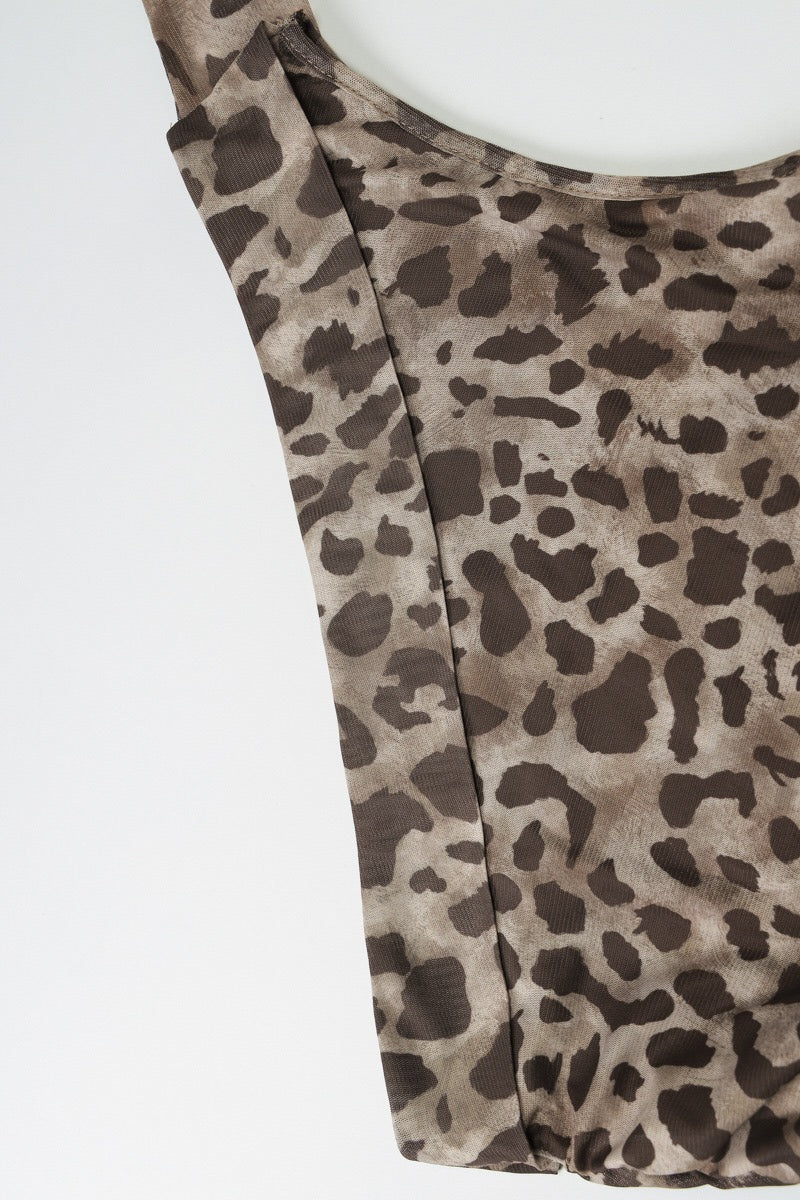 Leopard Asym Shoulder Sleeveless Halter Top