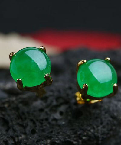 Pendientes de jade con incrustaciones de plata de ley verde hechos a mano 
