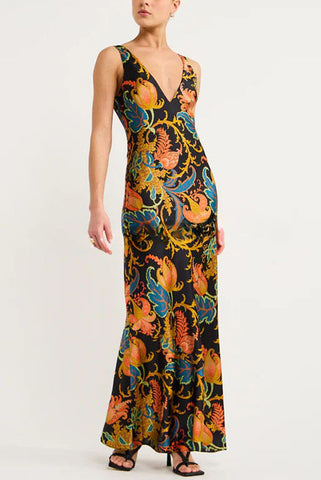 Forever Mine – Exklusives Maxi-Slip-Kleid aus Satin mit botanischem Print 