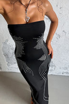 Rhinestone Strapless Off Shoulder Maxi Dress