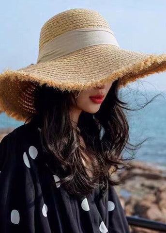 Nuevo sombrero de pescador tejido de paja con lazo blanco y cordón ajustable 