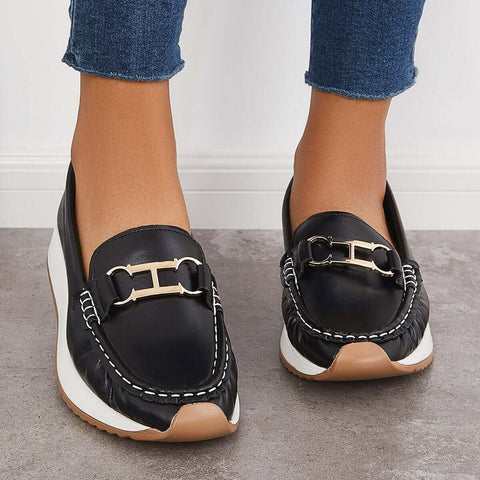 Mocasines de plataforma cómodos e informales, zapatos náuticos planos sin cordones 