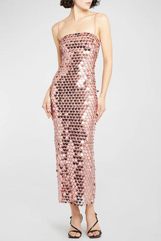 Glamouröser Glitzer-Spaghettiträger-Midi-Kleider für Geburtstagspartys 