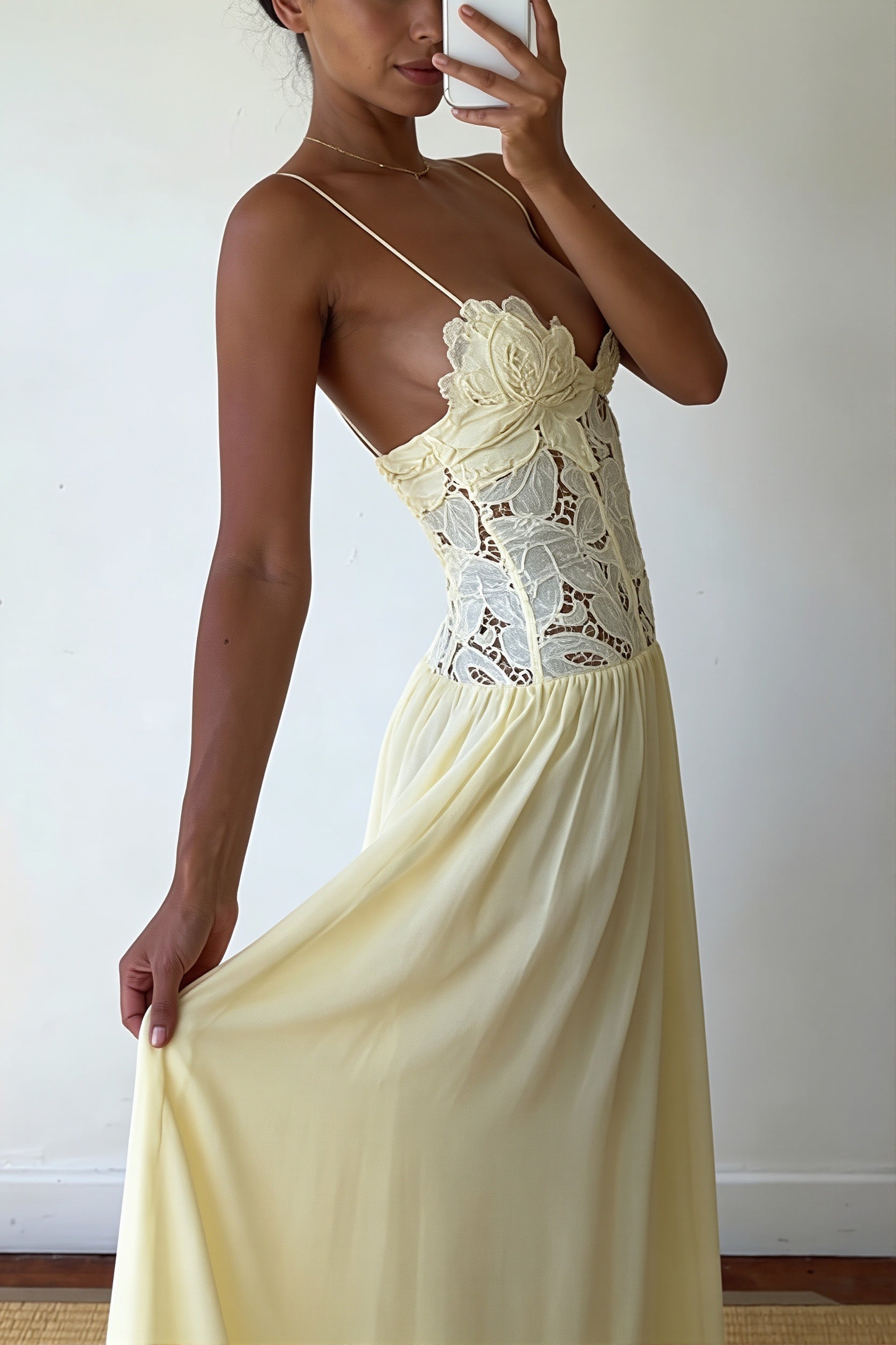 Elegant Lace Hollow Splice Chiffon Dress