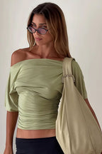 Chic Solid Off Shoulder Shirred Waist T-shirt