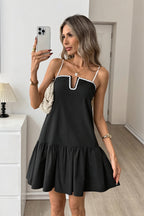 Loose Fit Color Block Ruffle Holiday Midi Dress