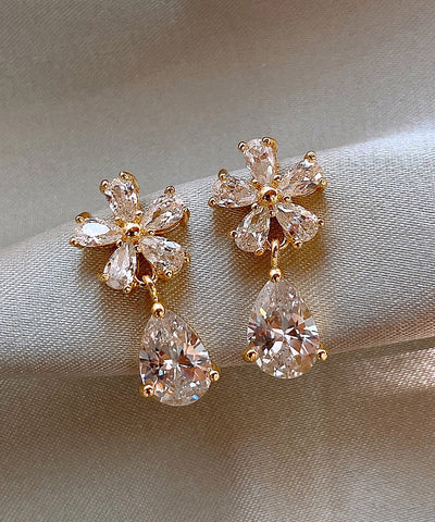 Vogue Kupfer Overgild Zirkon Floral Wassertropfen Tropfen Ohrringe 