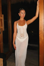 Solid Knit Backless Floral Cutout Maxi Dress