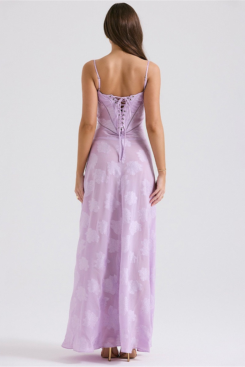 Lined Jacquard Satin Cami Maxi Dress