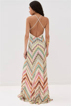Striped Knit Cutout Texture Maxi Dress