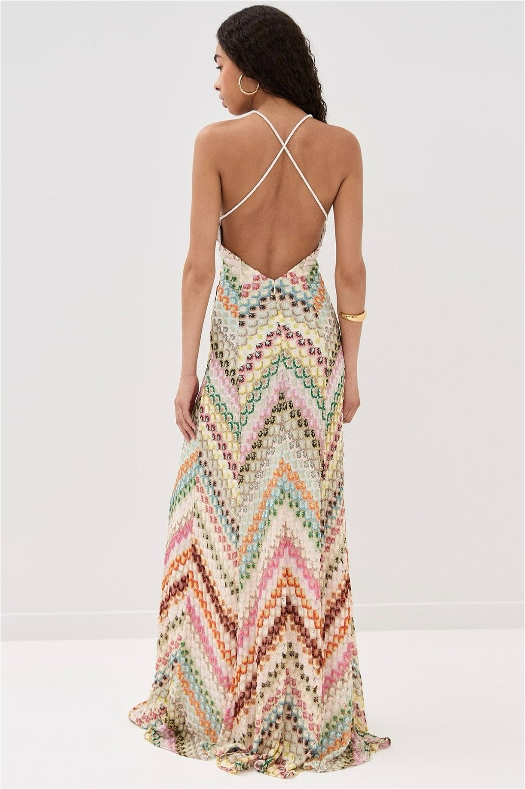 Striped Knit Cutout Texture Maxi Dress