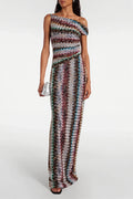 Knit Printed Off Shoulder Bodycon Maxi Dress
