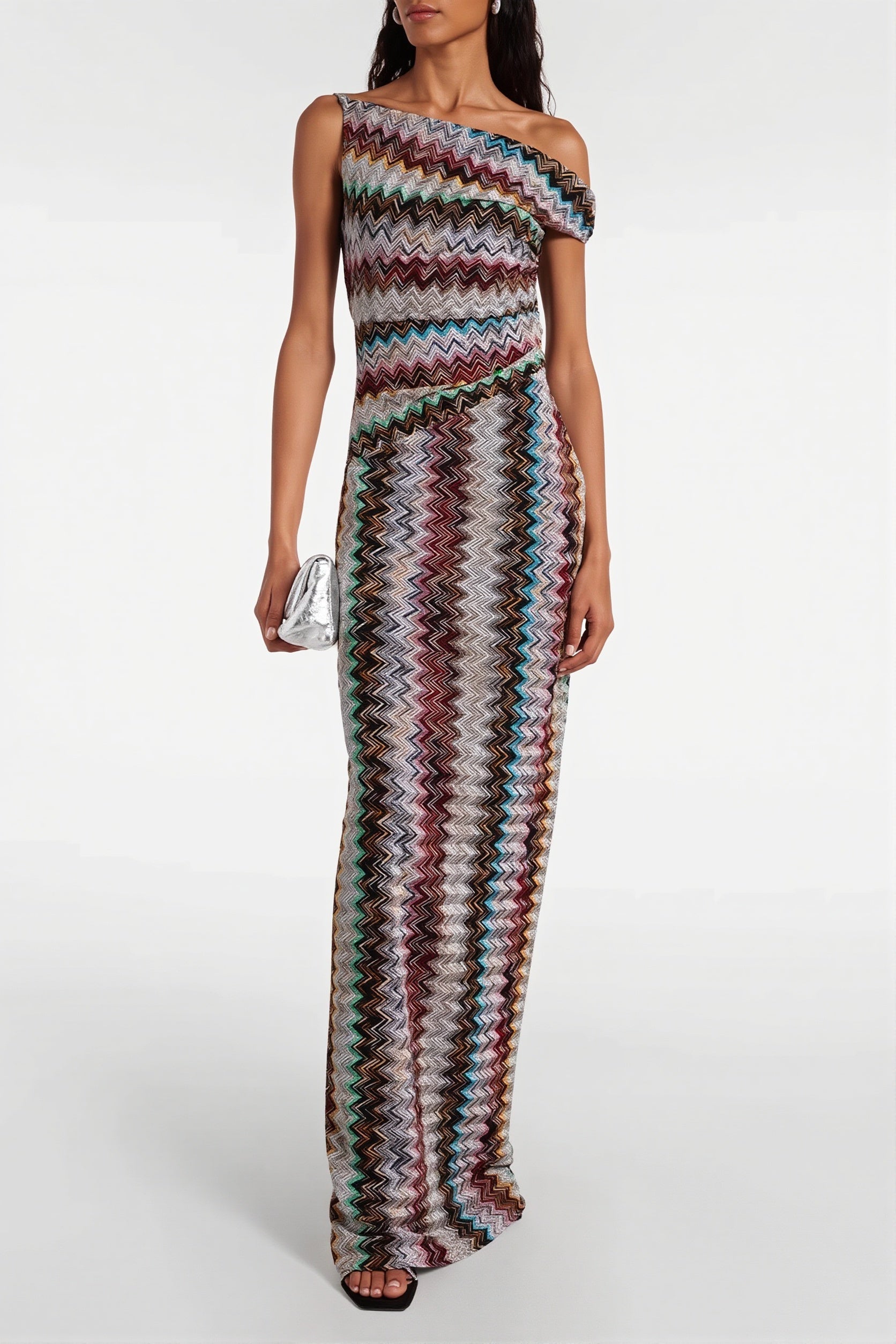 Knit Printed Off Shoulder Bodycon Maxi Dress