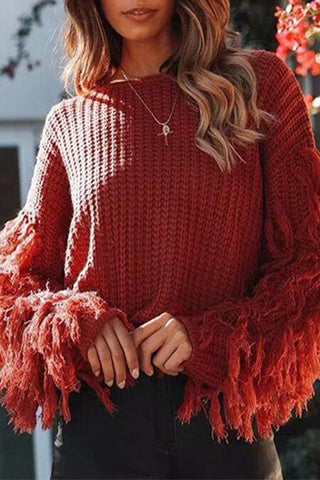 Suéteres casuales de cuello redondo con borlas lisas (4 colores) 