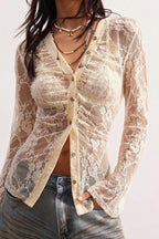 Lace Sheer Slim-Fit Blouse