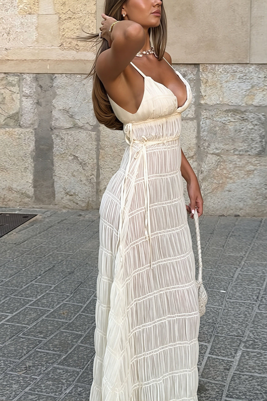 Chic Deep V Ribbed Knit Cami Elegant Maxi Dress