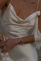 Solid Satin Floral Backless Elegant Maxi Dress