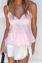 Solid Lace Trim Backless Slim Cami Top