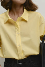 Cotton Yellow Button Down Loose Commuter Blouse