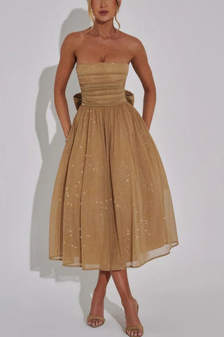 Sexy schulterfreies, rückenfreies Maxikleid mit Schleife