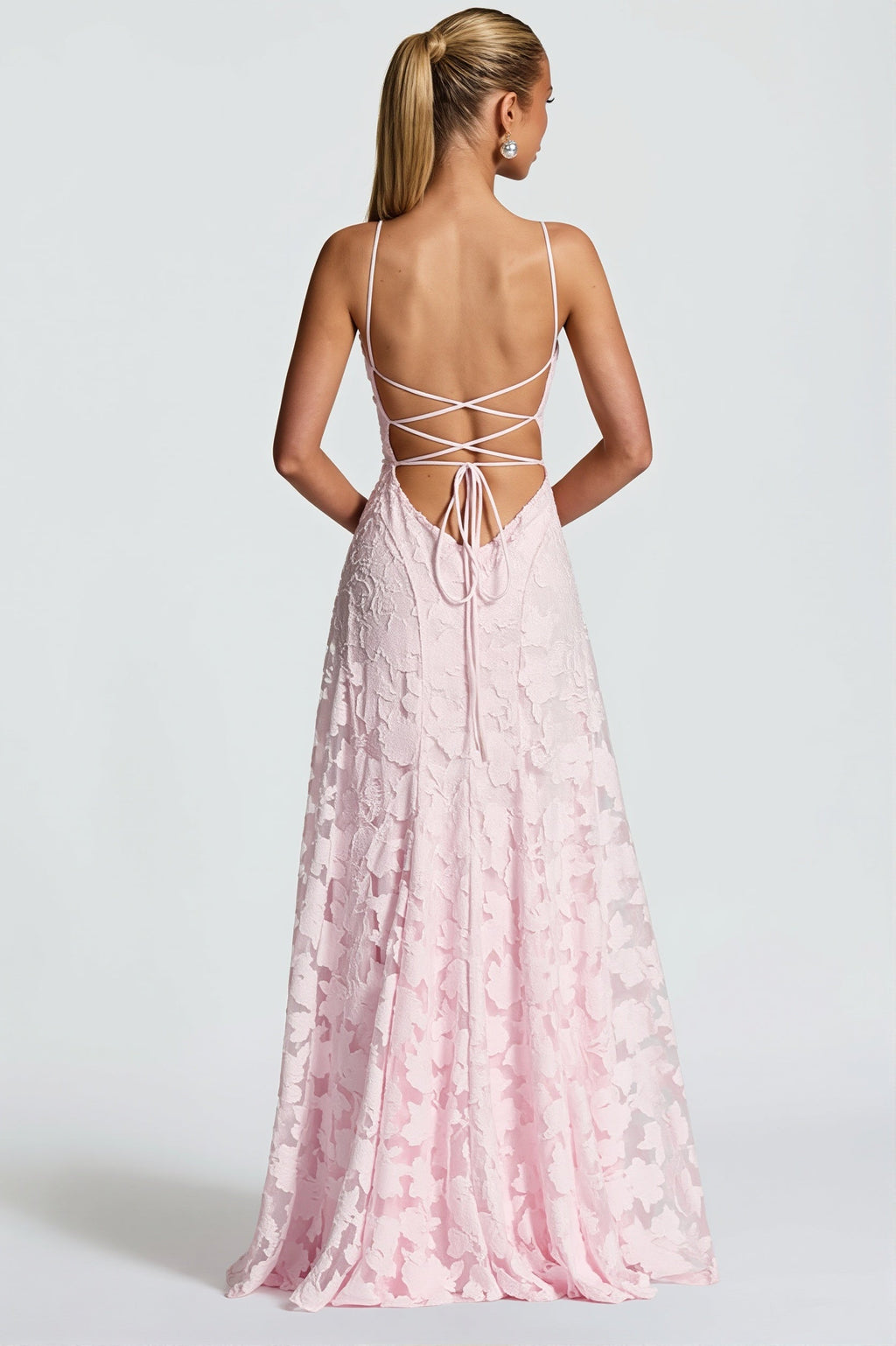 Chiffon Jacquard Backless Cami Maxi Dress