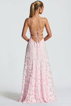 Chiffon Jacquard Backless Cami Maxi Dress