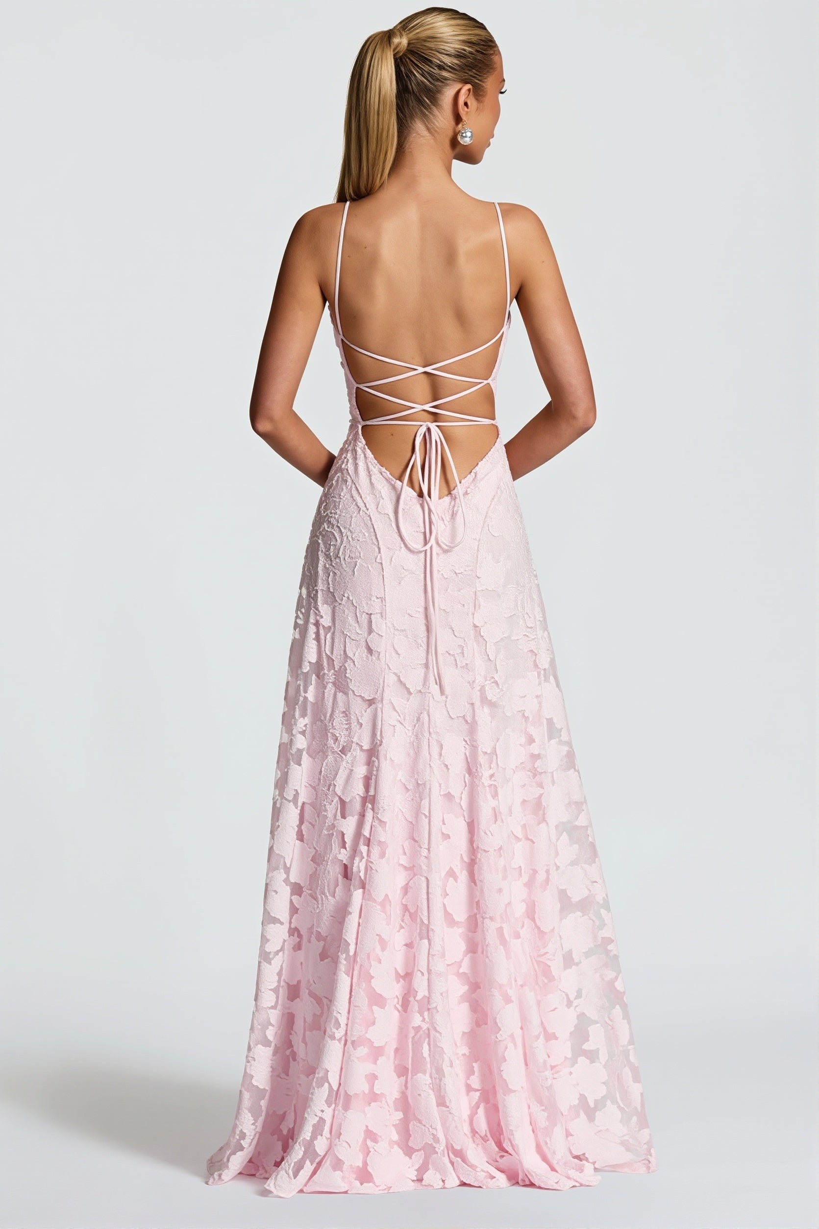 Chiffon Jacquard Backless Cami Maxi Dress