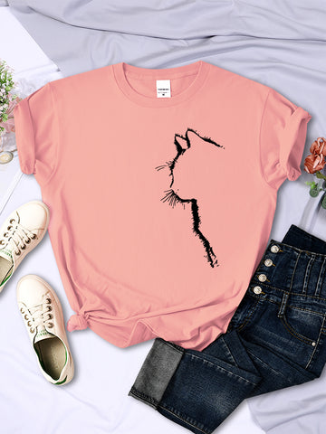 Camiseta con estampado divertido de gato para mujer, estilo casual, de manga corta y cuello redondo, con personalidad, ropa urbana, tops de verano 