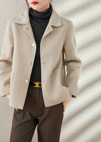 Lose Beige Peter Pan Kragen Knopf Wollmäntel Langarm 