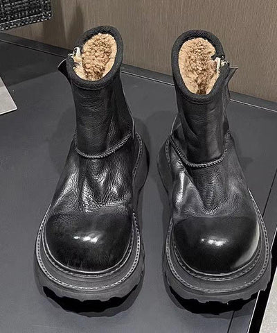 Mode Karamell Kunstleder Stiefel Fuzzy Wolle Gefüttert Spleißen Mit Reißverschluss 