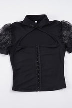 Lace Hollow Button Cropped Blouse