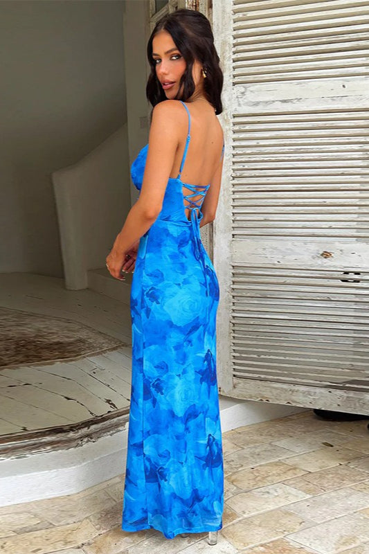 Floral Pouch Neck Sleeveless Bodycon Maxi Dress