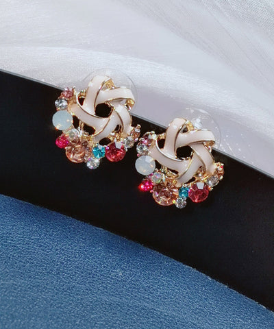 Fashion Rainbow Alloy Zircon Floral Stud Earrings