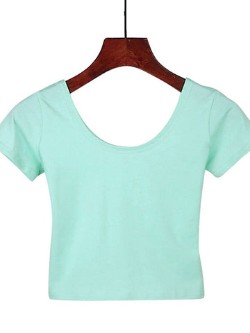 Solid Crop Top Women T-shirt Cropped Slim High Waist Short Sleeve Basic Summer Clothes Tops Woman Free Shipping Tee