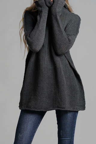 Casual Solid Split Joint Turtleneck Tops Sweater