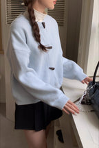 Retro Toggle-Button Loose Short Knit Cardigan