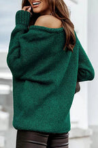 Off-Shoulder Crew-Neck Loose Knit Sweater