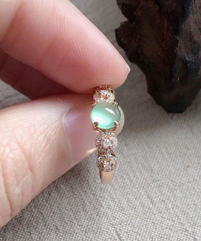 Vintage Roségold Sterling Silber Overgild Zirkon Jade Ringe 